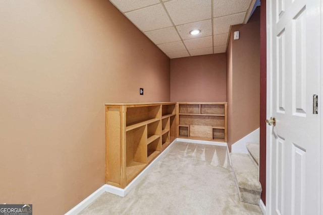 interior space with carpet and a paneled ceiling