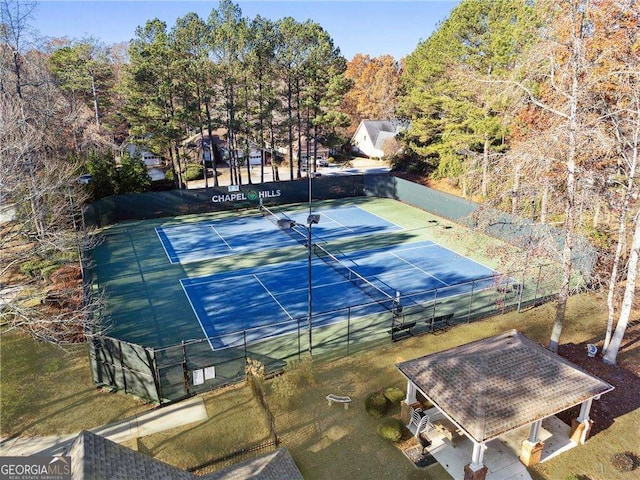 view of sport court featuring a gazebo