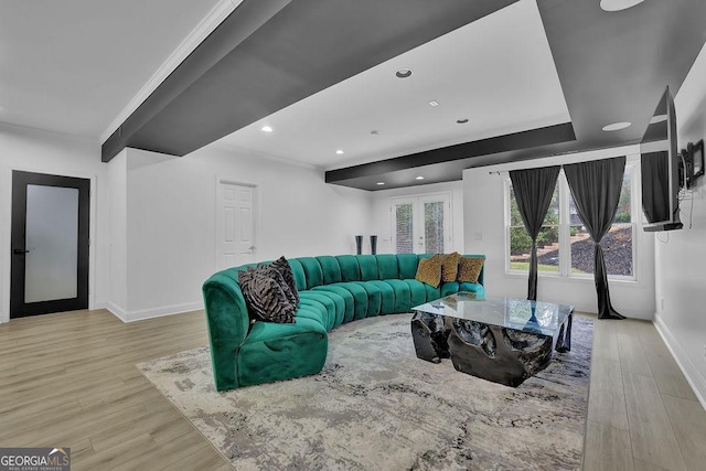 living room with light hardwood / wood-style floors