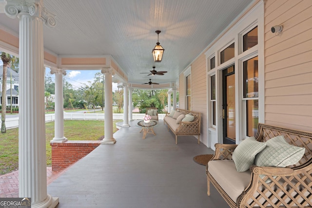 view of patio featuring a porch