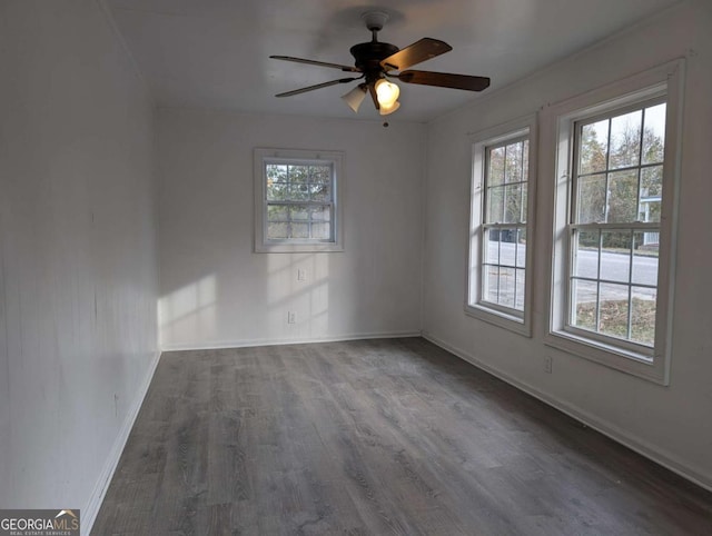 spare room with wood-type flooring and ceiling fan