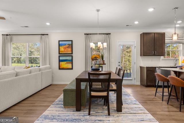 dining area featuring a healthy amount of sunlight and light hardwood / wood-style floors