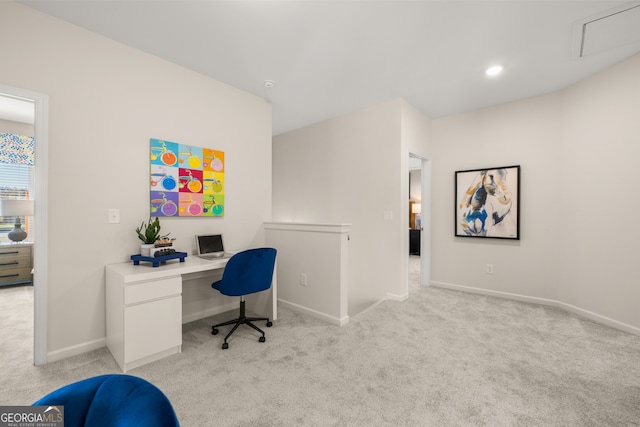 office space featuring light colored carpet