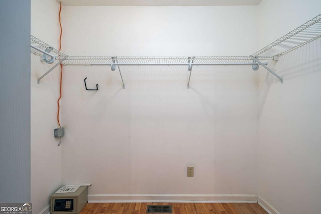 walk in closet with wood-type flooring