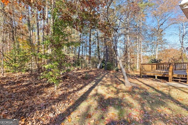 view of yard with a wooden deck