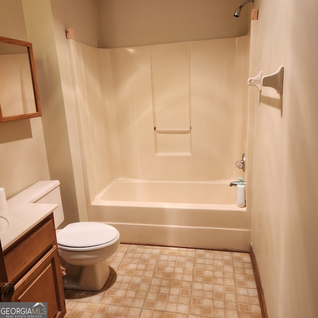 full bathroom featuring vanity, shower / bath combination, and toilet