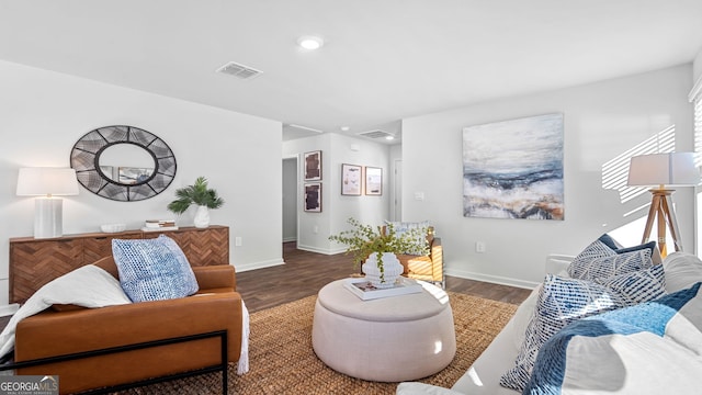 living room featuring dark hardwood / wood-style flooring