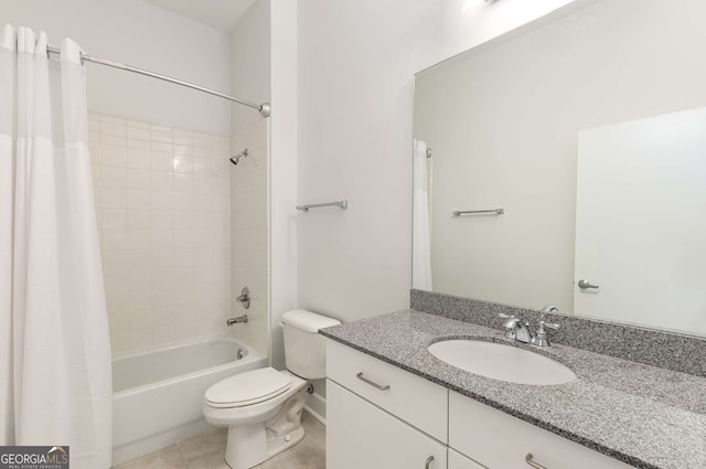 full bathroom with tile patterned flooring, vanity, shower / bath combination with curtain, and toilet