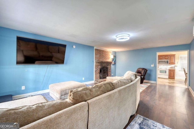 living room featuring a fireplace and light hardwood / wood-style flooring