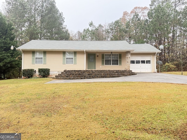 ranch-style house with a front lawn and a garage