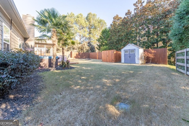 view of yard featuring a shed