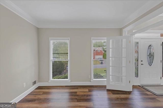 foyer entrance with plenty of natural light and dark wood-type flooring