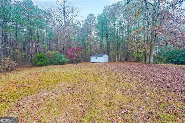 view of yard with a storage unit