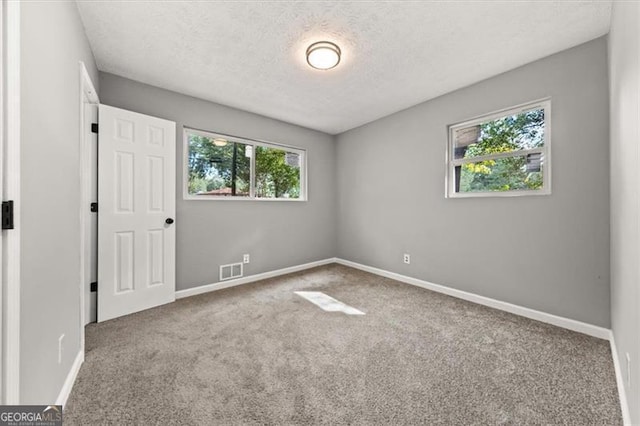 spare room featuring carpet floors and a textured ceiling