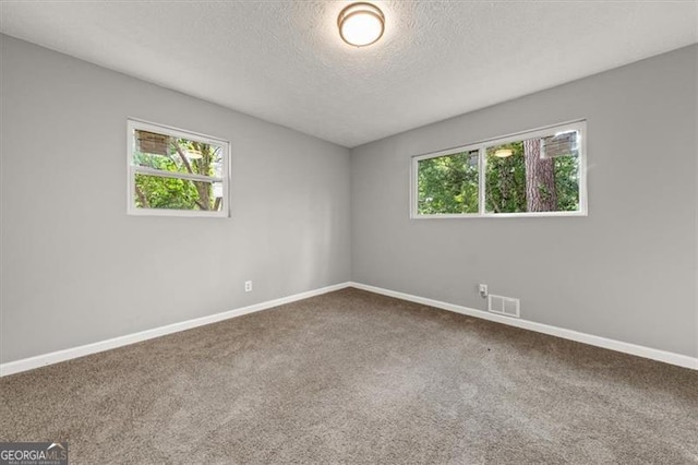 carpeted spare room with a textured ceiling