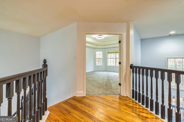 corridor with wood-type flooring