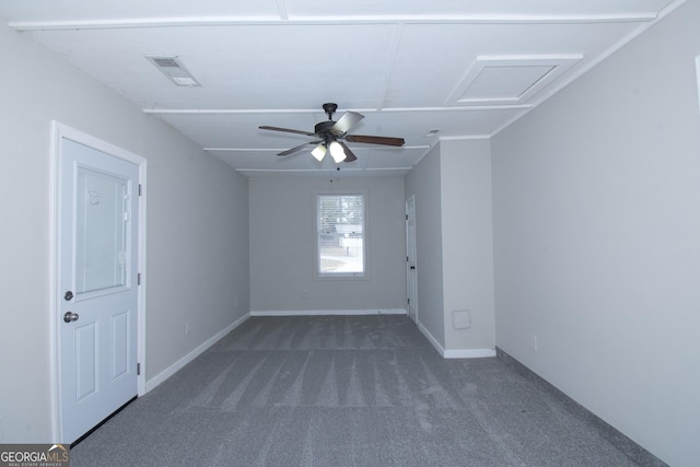 carpeted empty room with ceiling fan