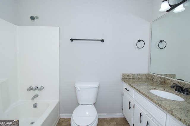 full bathroom featuring vanity, toilet, and shower / tub combination