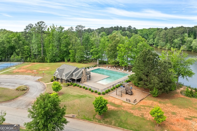 553 Lago Ct, Lagrange, GA 30241 - birds eye view of property featuring a wooded view
