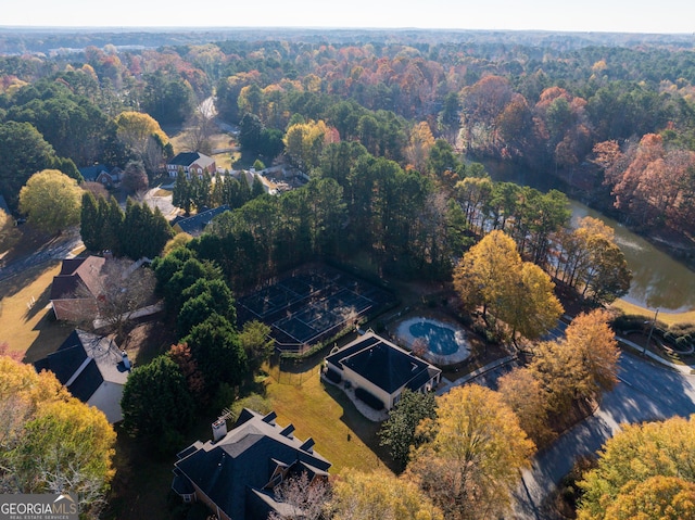 bird's eye view featuring a view of trees