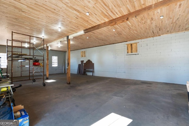 garage with wood ceiling