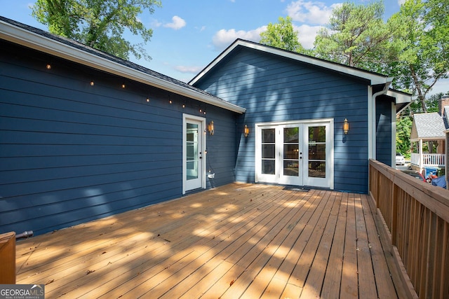 wooden deck with french doors