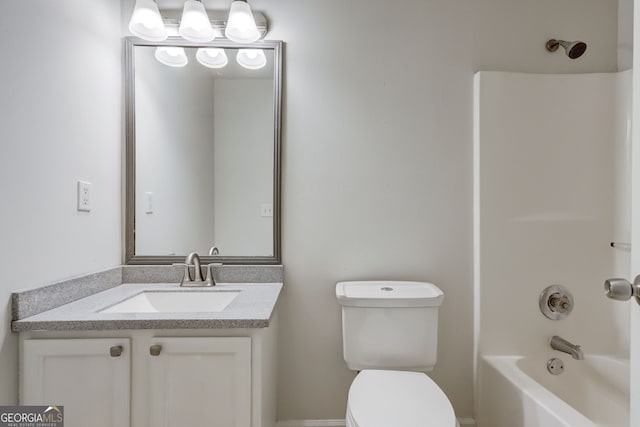 full bathroom featuring vanity, toilet, and bathing tub / shower combination