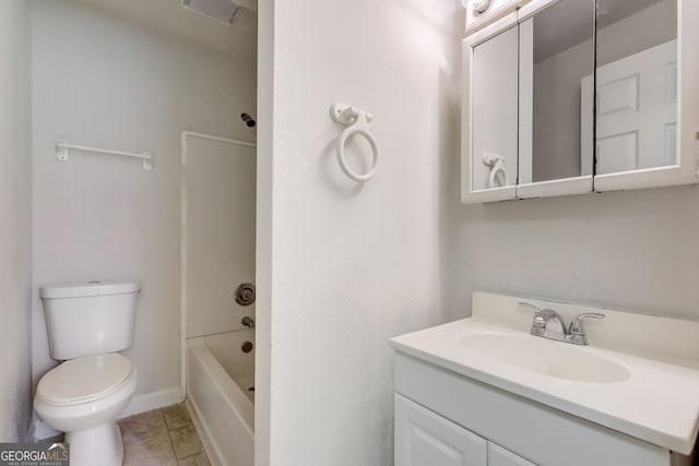 full bathroom with tile patterned floors, vanity, toilet, and shower / washtub combination