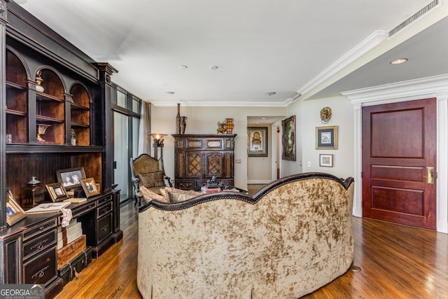 750 Park Ave NE Unit 8E, Atlanta, GA 30326 - living area with dark wood-type flooring and crown molding