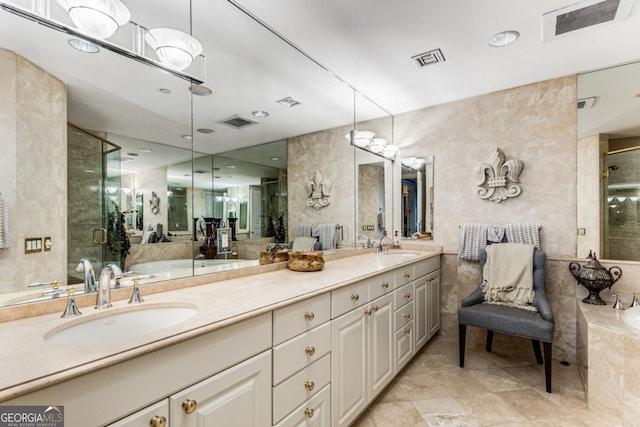 750 Park Ave NE Unit 8E, Atlanta, GA 30326 - full bath with a shower stall, tile patterned flooring, and double vanity