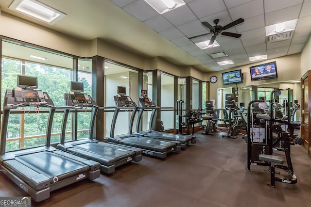 750 Park Ave NE Unit 8E, Atlanta, GA 30326 - workout area with a paneled ceiling and ceiling fan