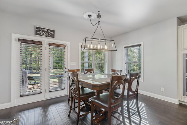 dining area with dark hardwood / wood-style flooring