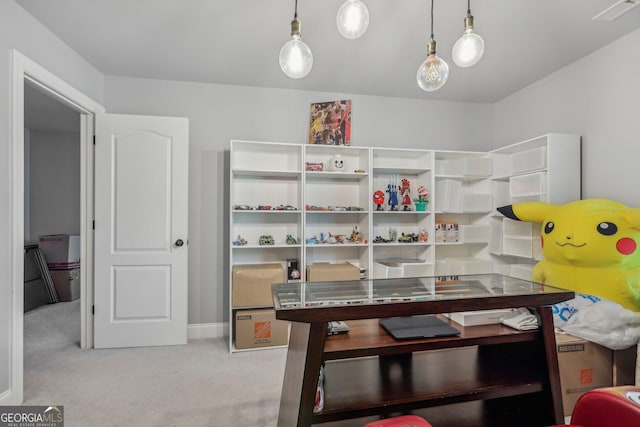 dining area with light carpet