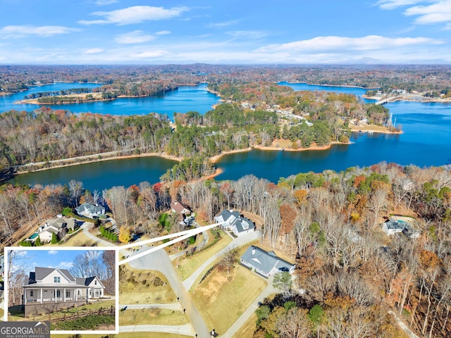 aerial view with a water view