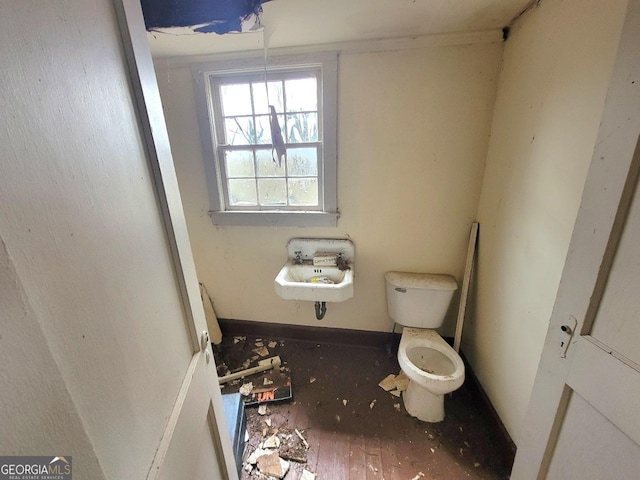 bathroom with hardwood / wood-style floors and toilet