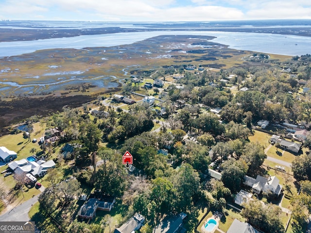 bird's eye view featuring a water view