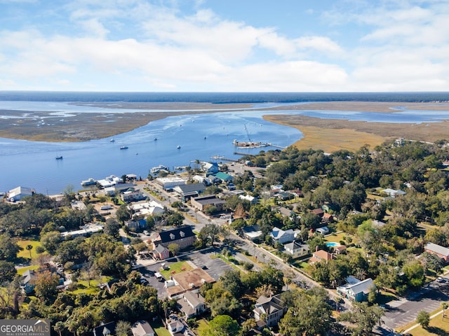 aerial view featuring a water view