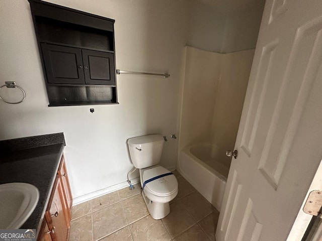 full bathroom featuring tile patterned floors, shower / bathing tub combination, vanity, and toilet