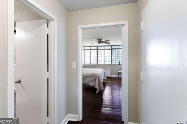 corridor with dark wood-type flooring