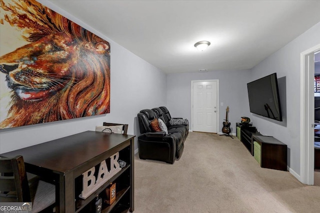 living room with light carpet