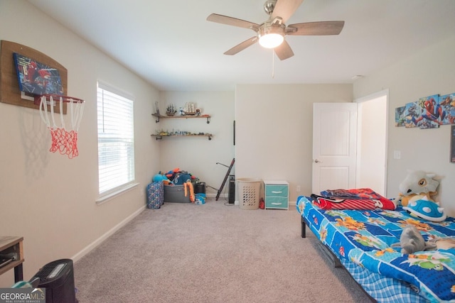 bedroom with carpet flooring and ceiling fan