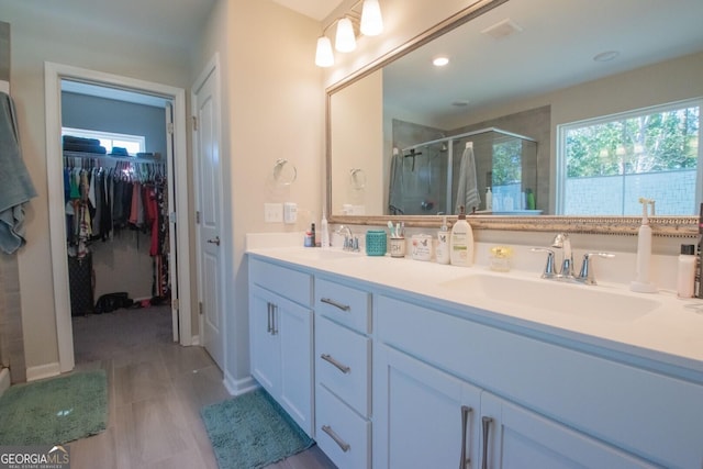 bathroom with vanity and walk in shower