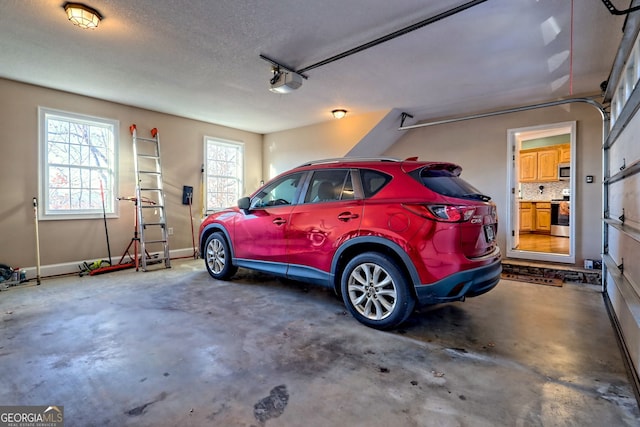 garage with a garage door opener