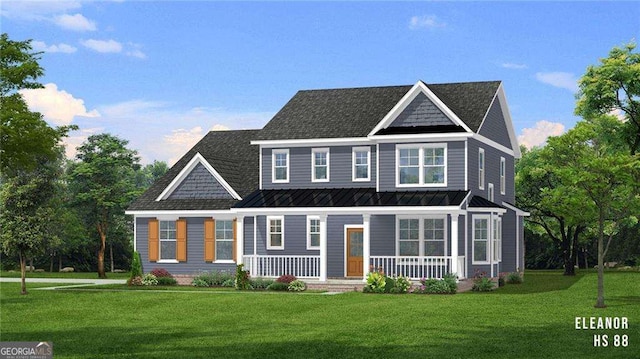 view of front of home featuring a front yard and a porch