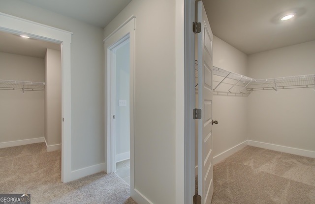 spacious closet with light colored carpet