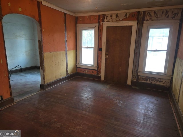 empty room with dark hardwood / wood-style flooring and a wealth of natural light