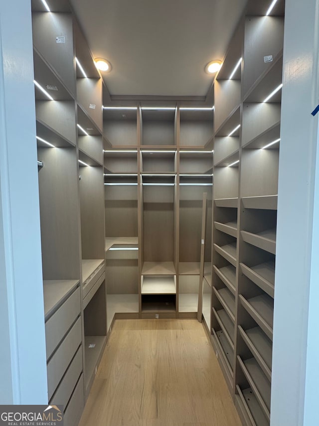 walk in closet featuring wood finished floors