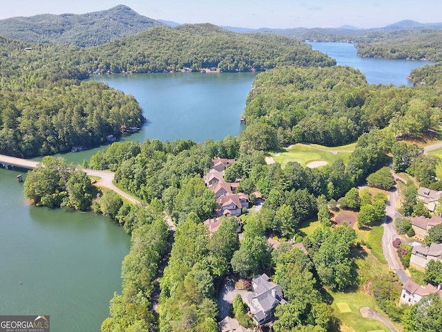 bird's eye view featuring a water and mountain view