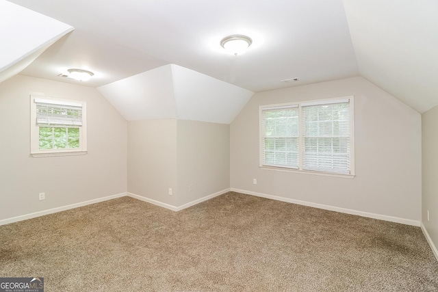 additional living space with lofted ceiling and carpet floors