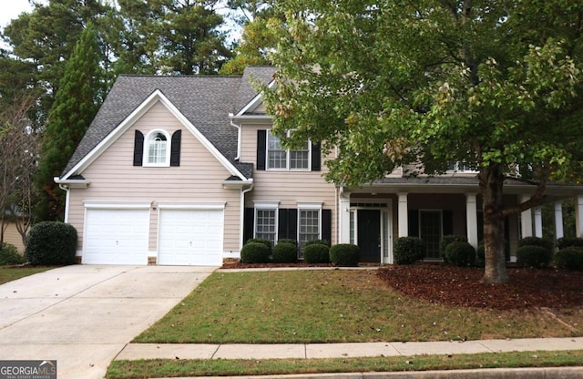 view of front of home with a garage and a front yard